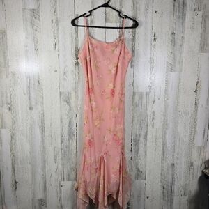 K petite pink rose sheer spaghetti strap dress with liner women's size 10P